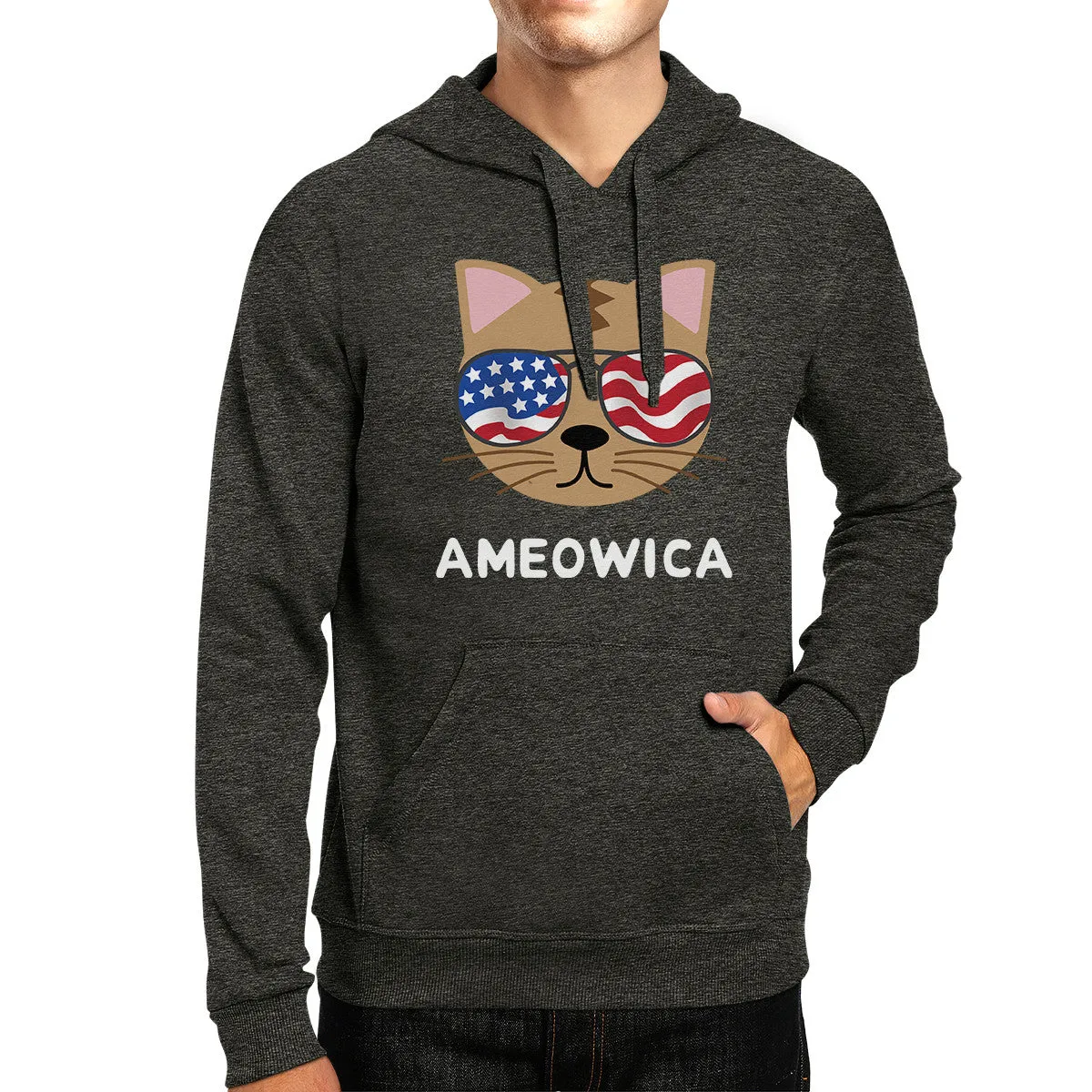 Ameowica Unisex Dark Gray Cute Cat Hoodie For Independence Day