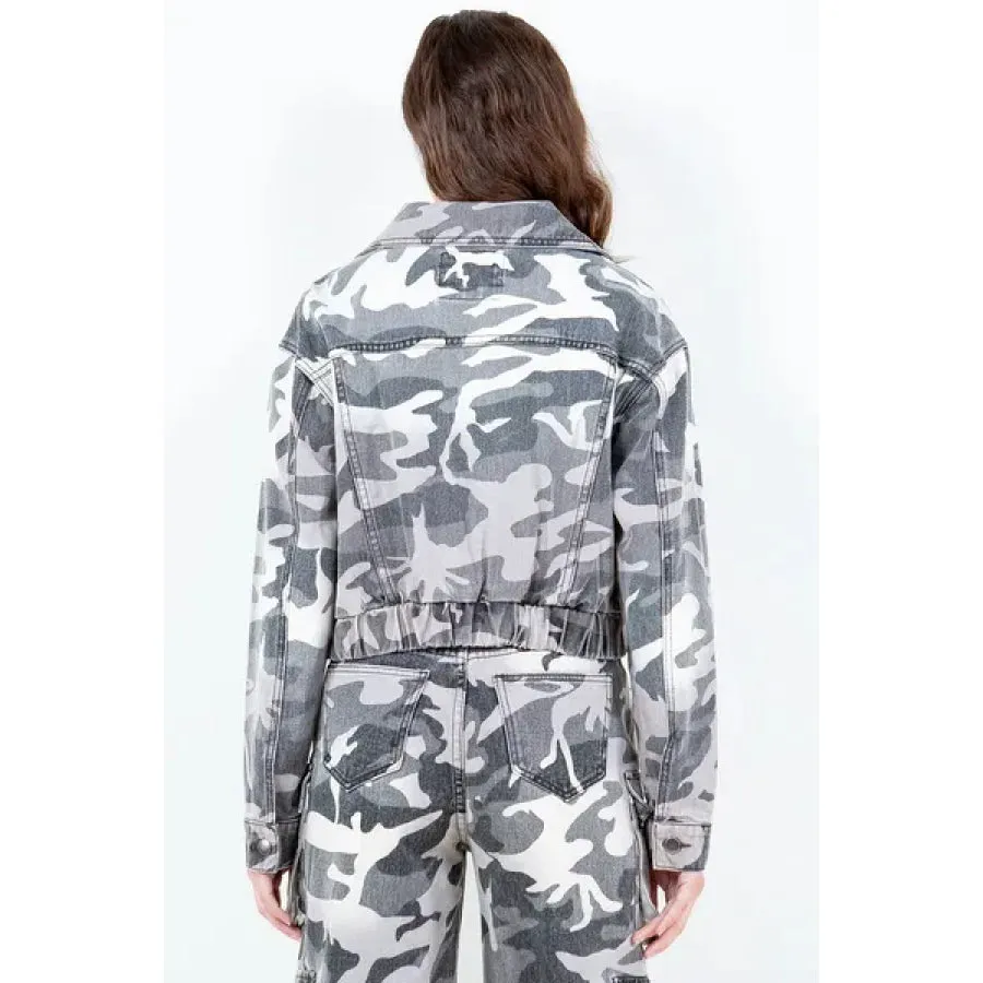 American Bazi Camouflage Zip Up Cropped Rider Jacket