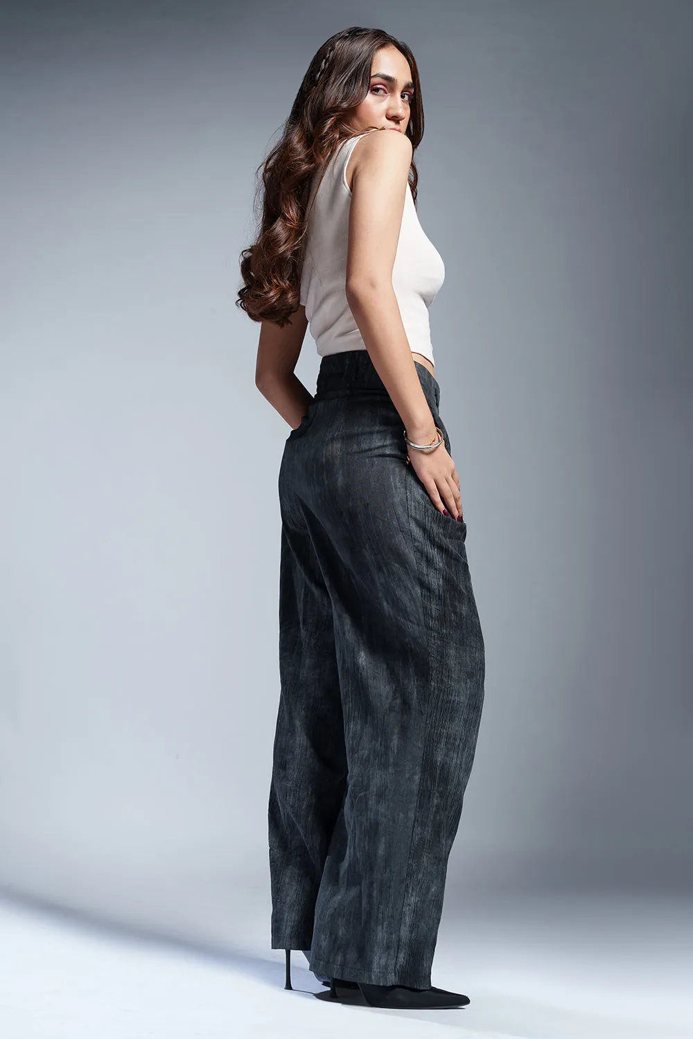 Ashwood Grey Sheer Double Button Korean Pants