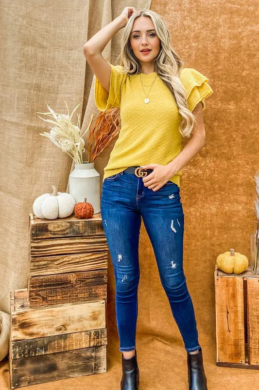 Beautiful Mind Frill Sleeve Sweater - Mustard