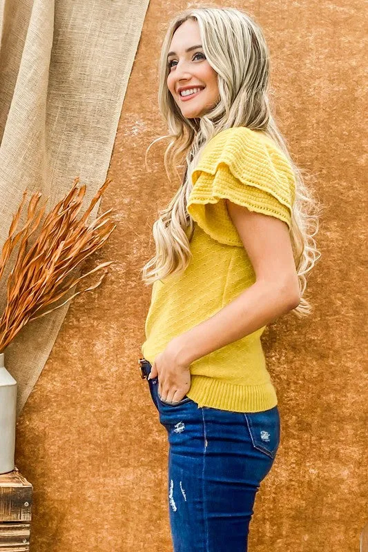 Beautiful Mind Frill Sleeve Sweater - Mustard