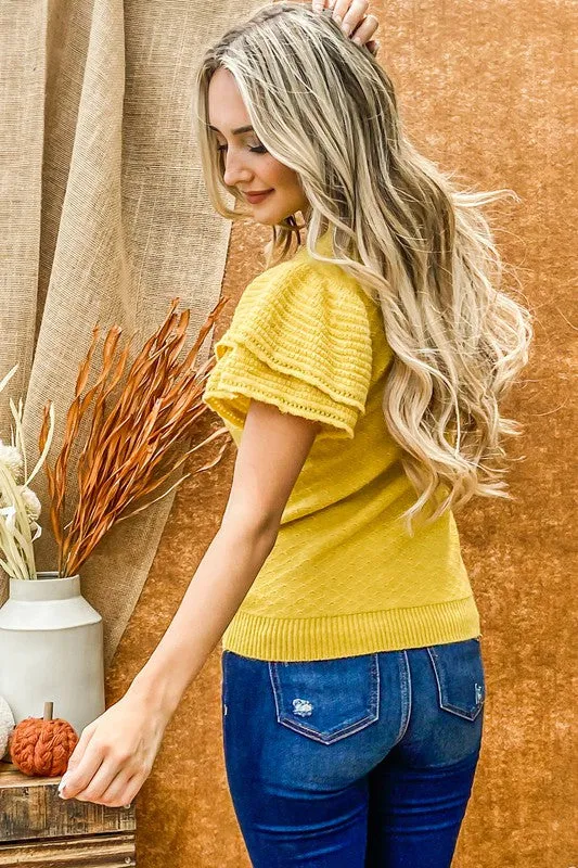 Beautiful Mind Frill Sleeve Sweater - Mustard