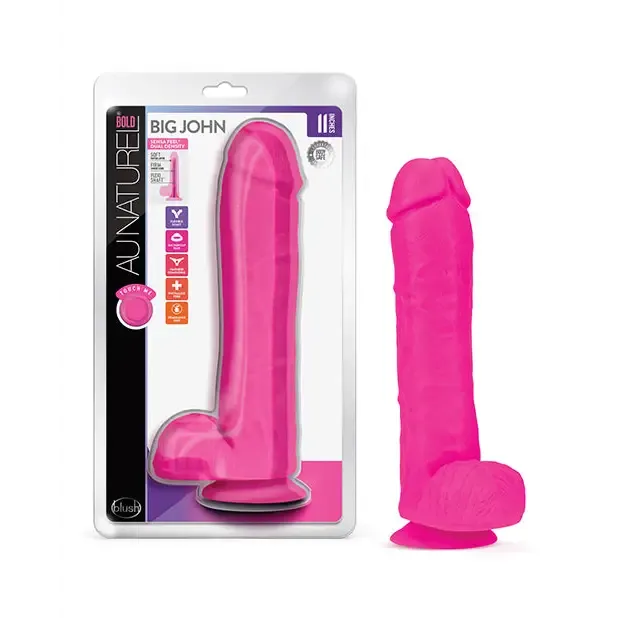 Blush Au Naturel Bold Big John 11 in. Posable Dual Density Dildo with Balls & Suction Cup Pink