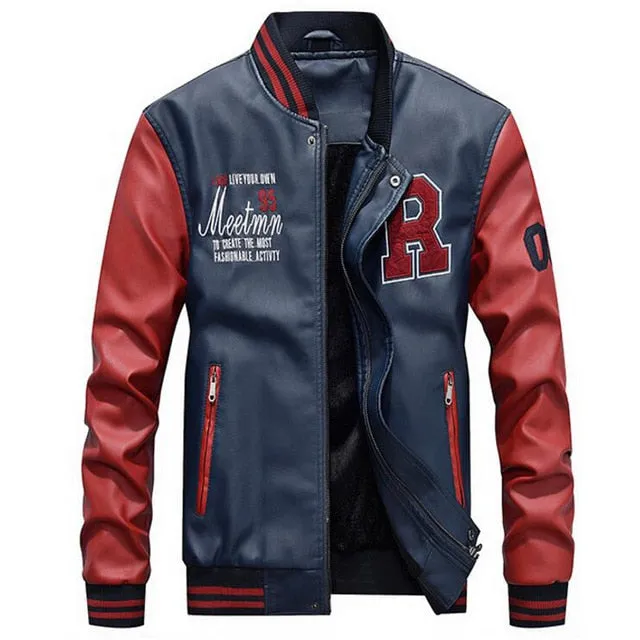 Brand Embroidery Baseball Jackets Men Fleece Pilot Letter Stand Bomber Coat