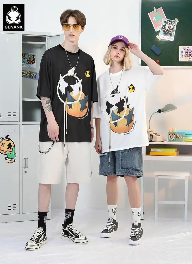 Cartoon Letter Print Rope Embroidery T-Shirt