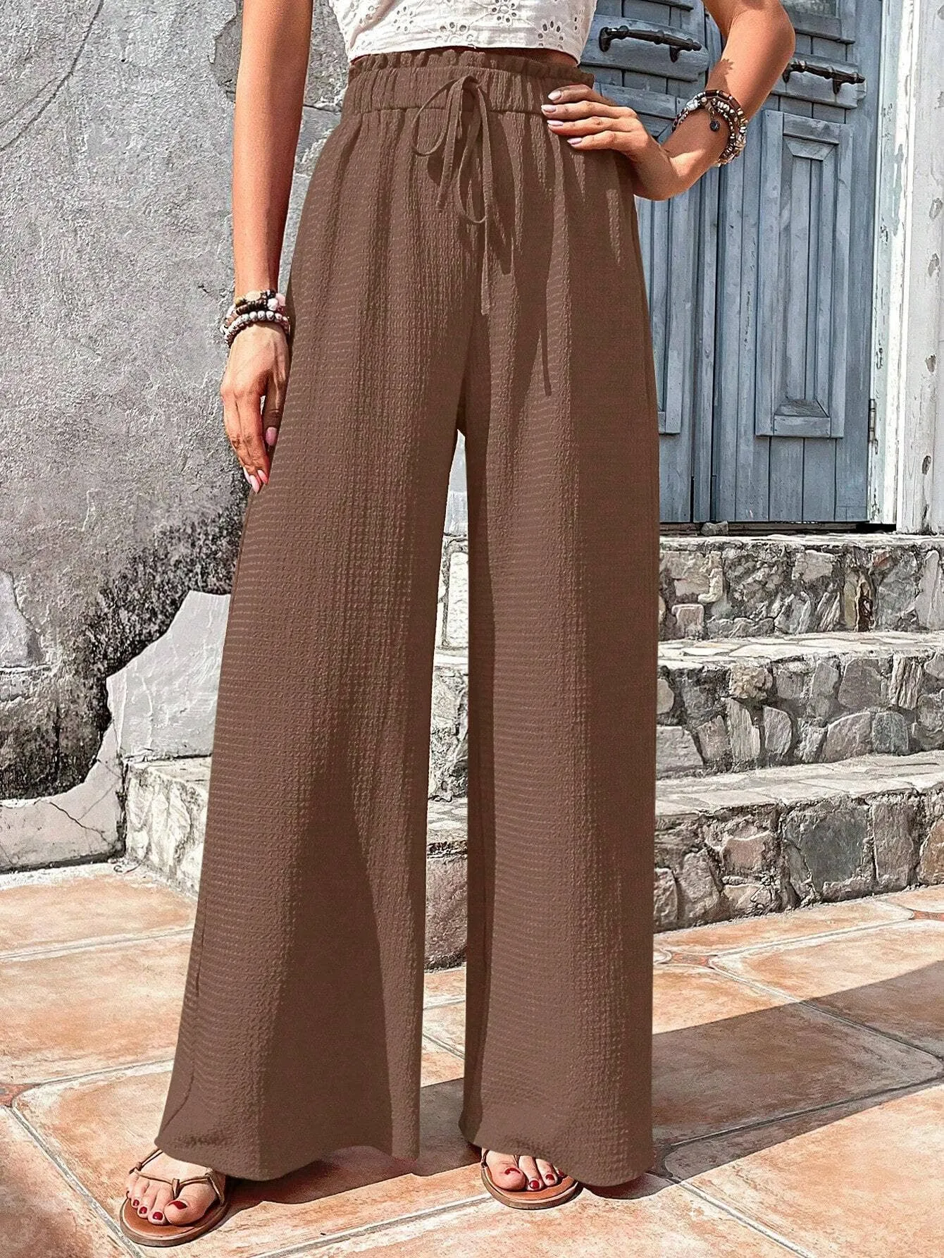 Casual Wide Leg Textured Pants