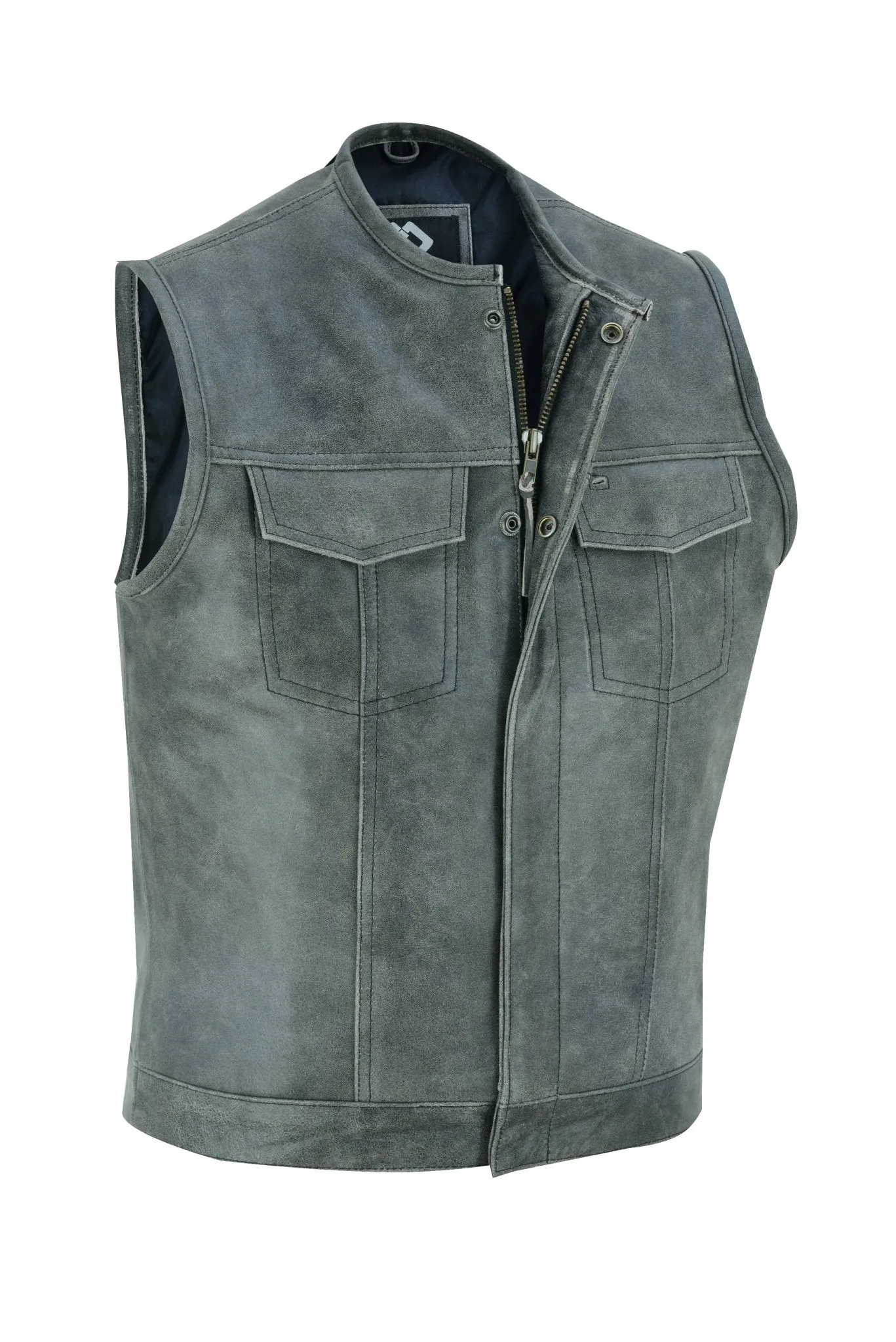 Collarless Sons of Anarchy Cut Off Cowhide Leather Vest Biker Motorcycle