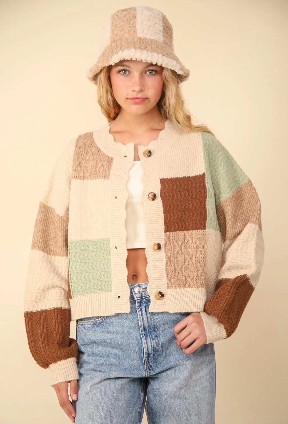 Color Block Button Down Textured Sweater Cardigan - 2 Colors!