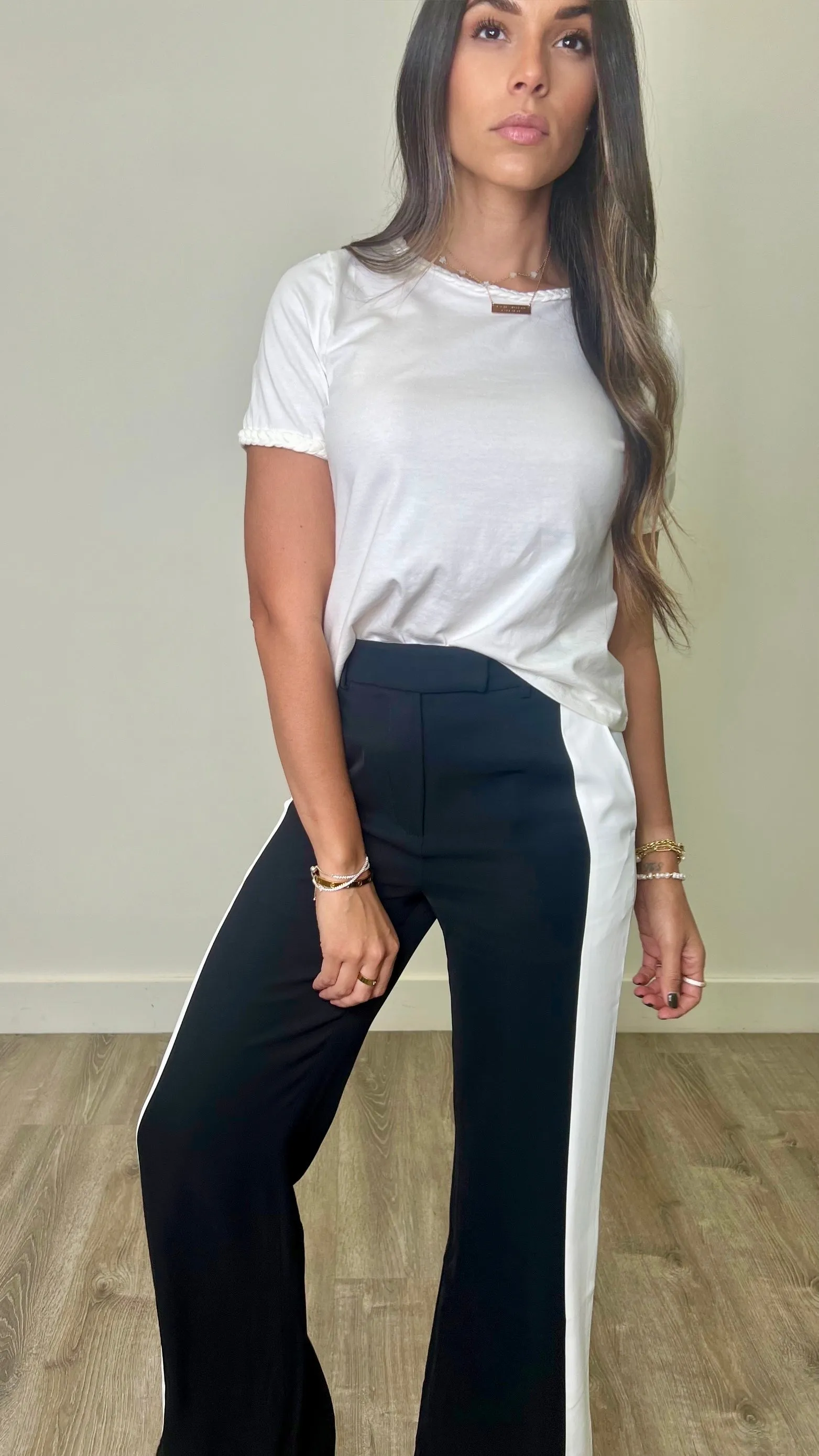 Crispin Black Off White Wide Leg Pants