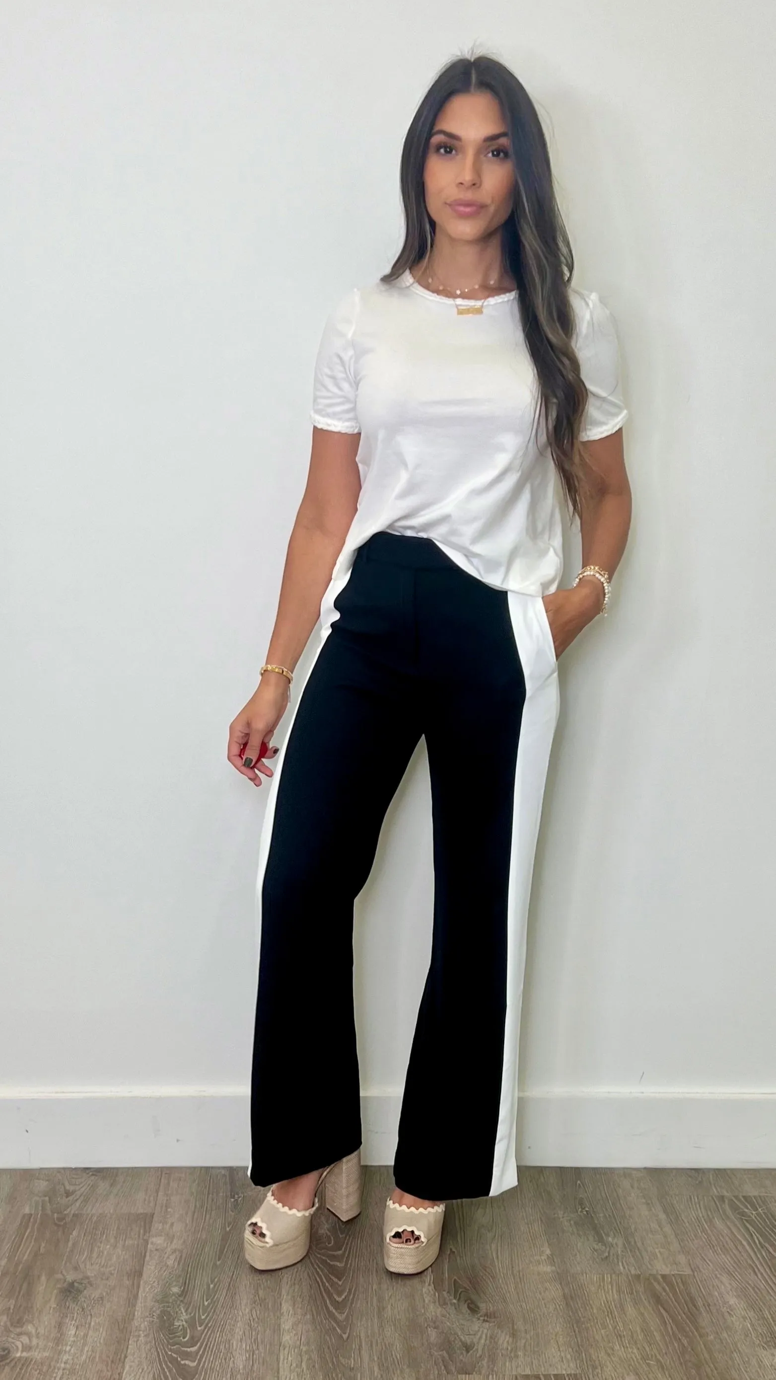 Crispin Black Off White Wide Leg Pants