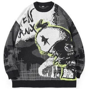 Dark Gray Graffiti Jacquard Long Sleeve Sweater