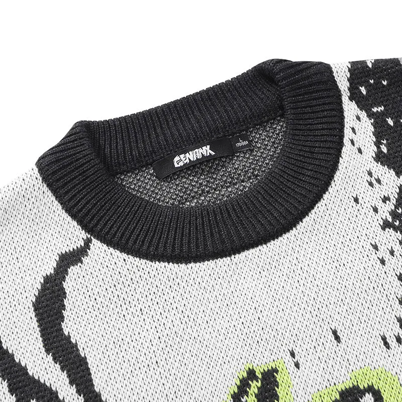 Dark Gray Graffiti Jacquard Long Sleeve Sweater