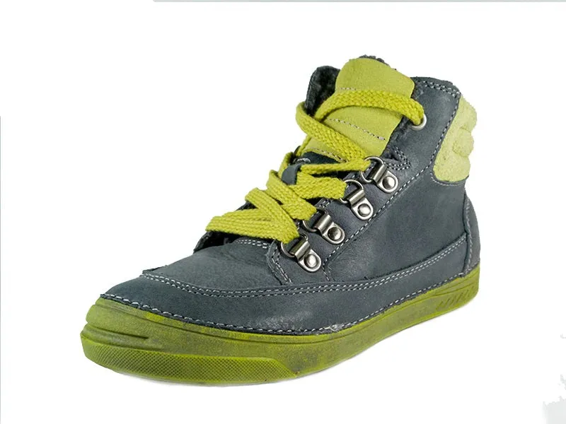 D.D. Step Big Kid Boy Shoes/Winter Boots With Faux Fur Insulation Grey Neon Green - Supportive Leather Shoes From Europe Kids Orthopedic