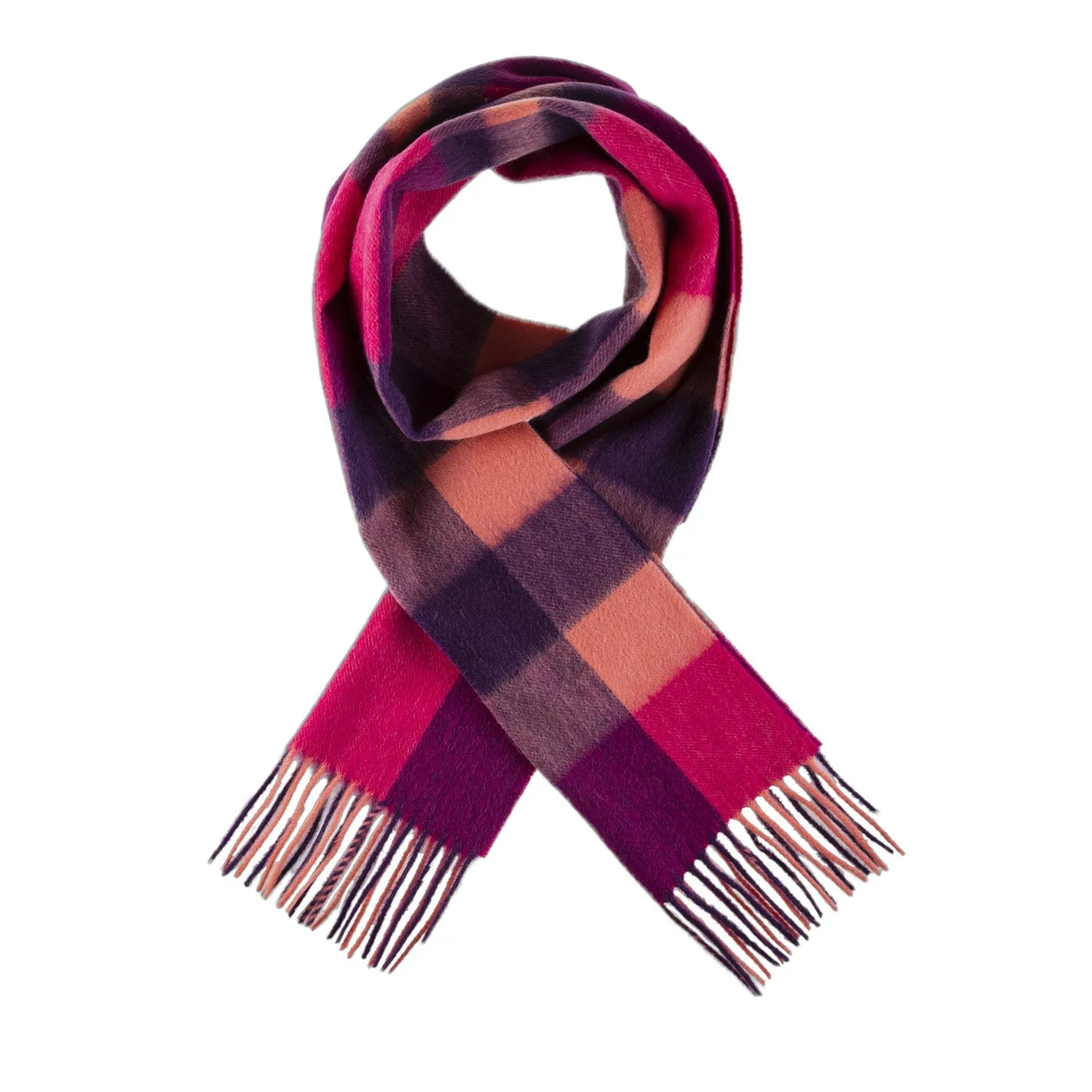 Edinburgh 100% Lambswool Scarf  Bursted Check Orange/Pink