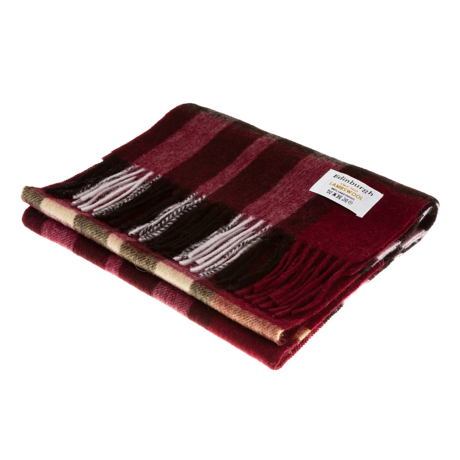 Edinburgh 100% Lambswool Scarf  Exploded Scotty Thomson Cabernet