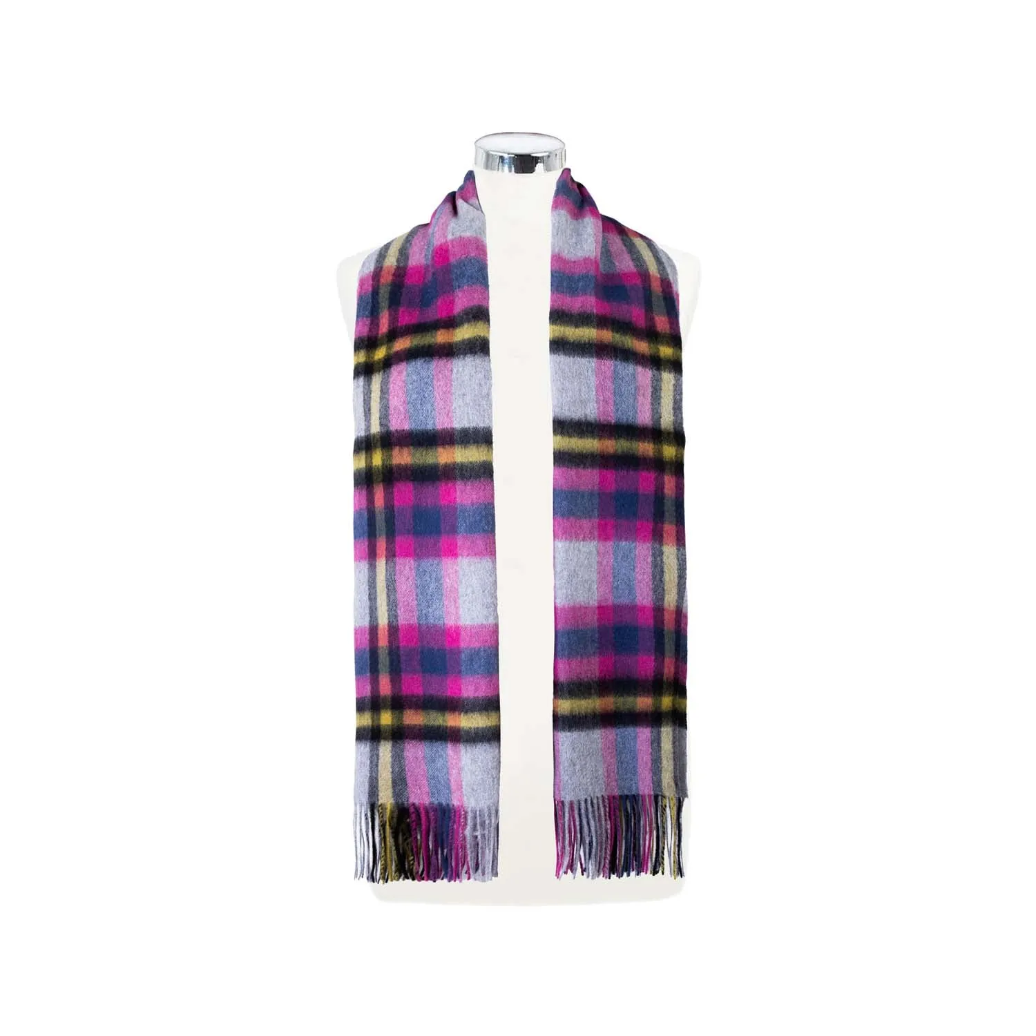 Edinburgh Lambswool Stole Deco Check Raspberry