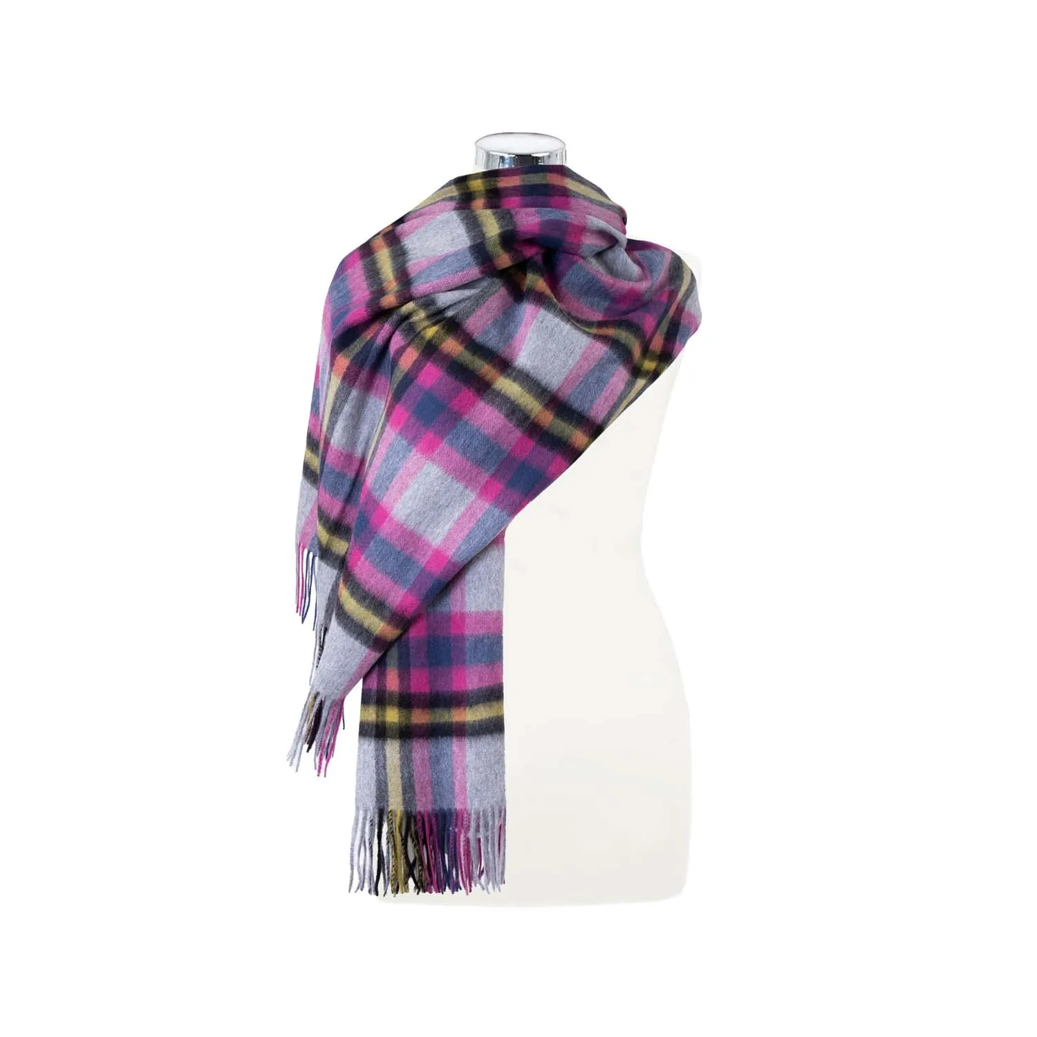 Edinburgh Lambswool Stole Deco Check Raspberry