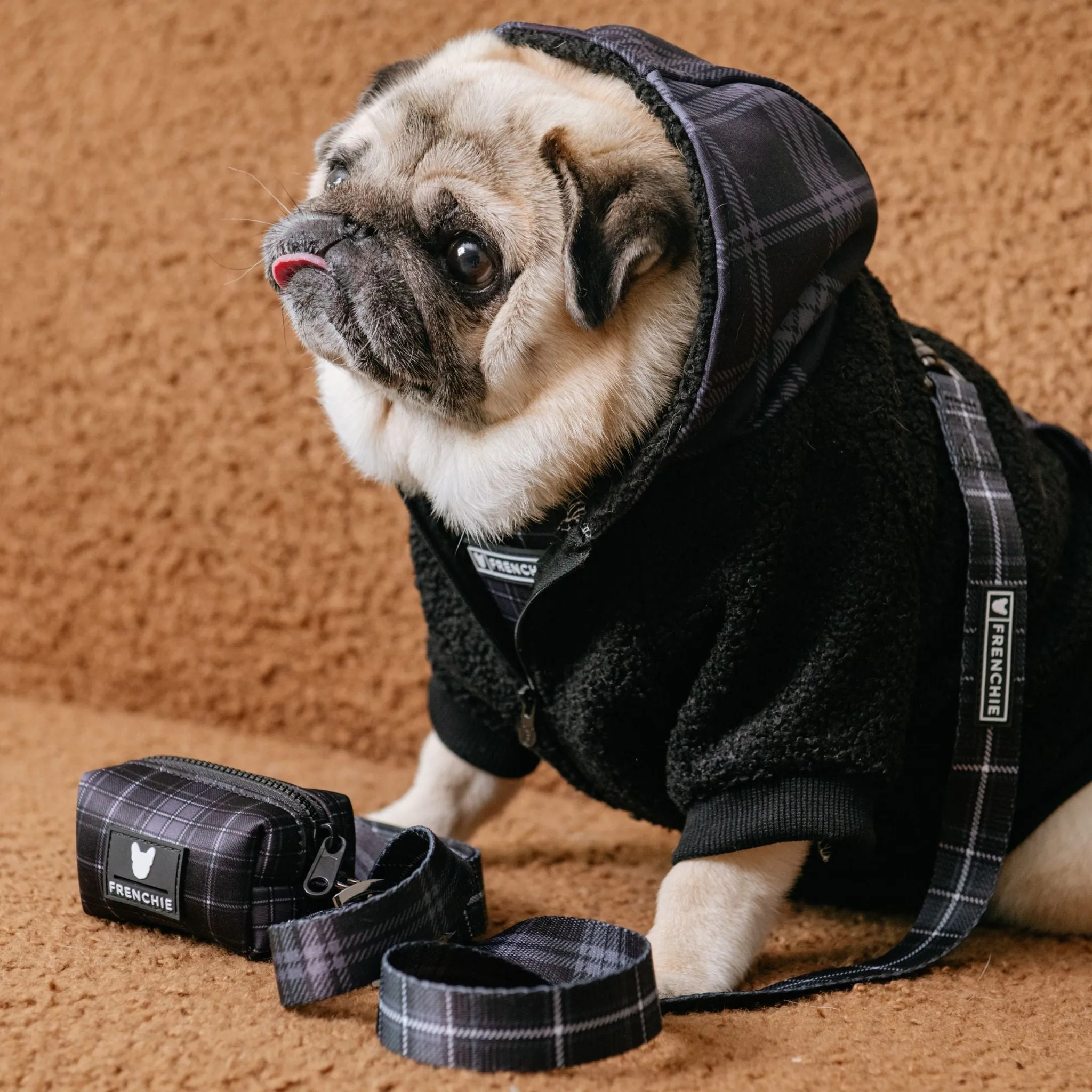 Frenchie Dog Hoodie - Black Plaid