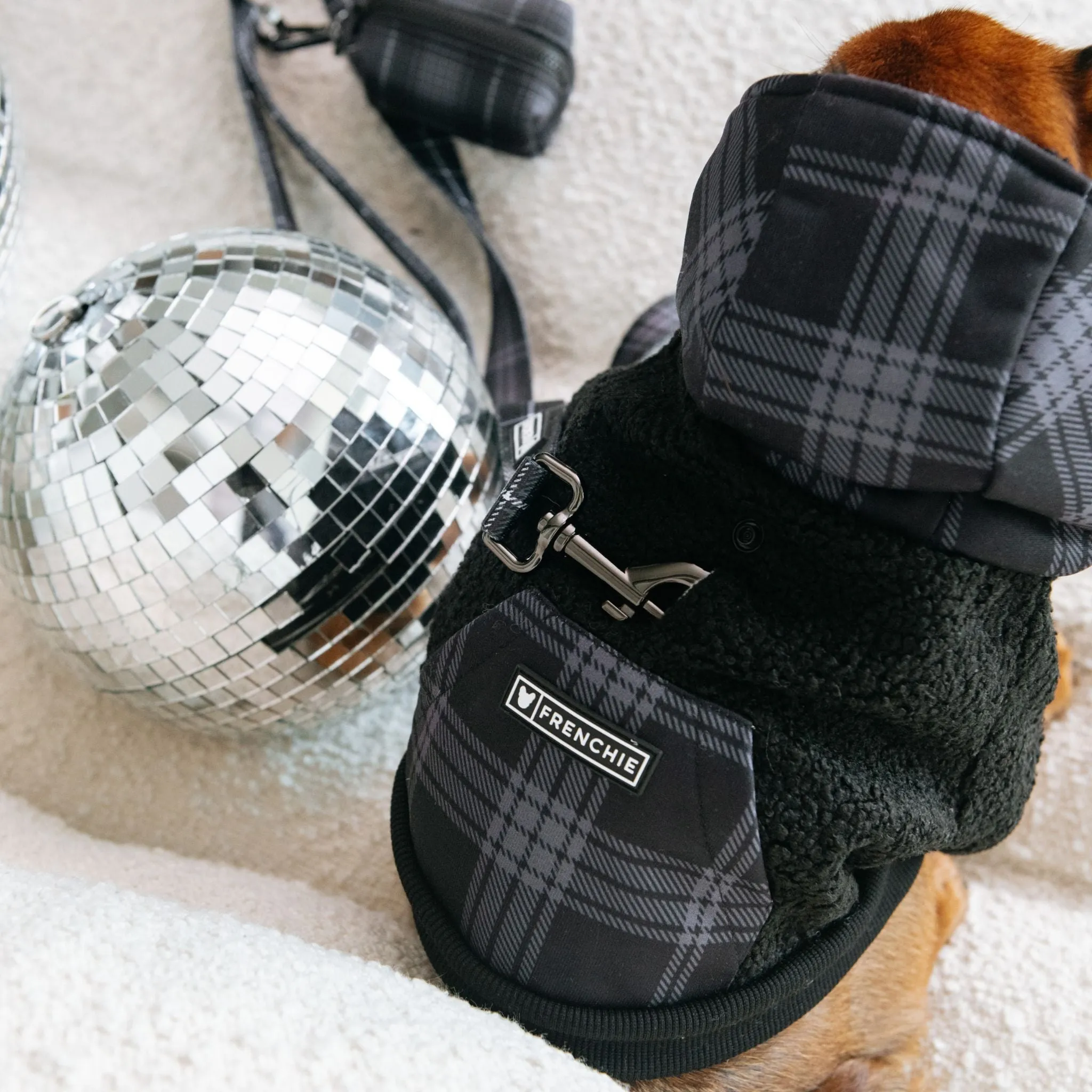 Frenchie Dog Hoodie - Black Plaid