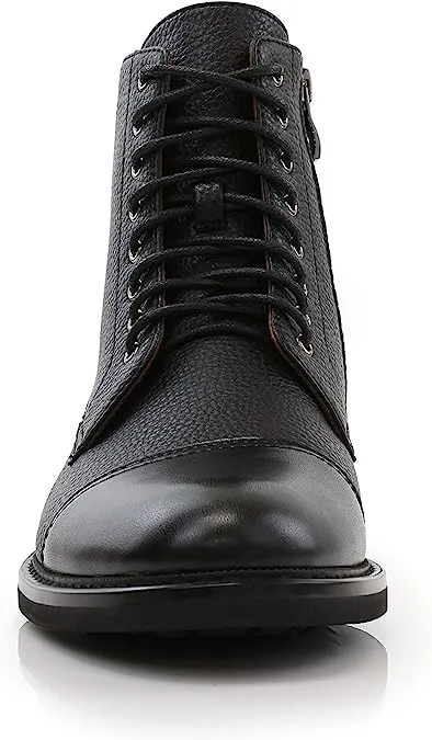 Grained&Black Woolen and Leather Lace-up Fashion Chukka Boots with Zipper Closure