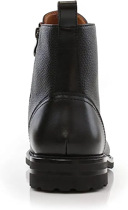 Grained&Black Woolen and Leather Lace-up Fashion Chukka Boots with Zipper Closure