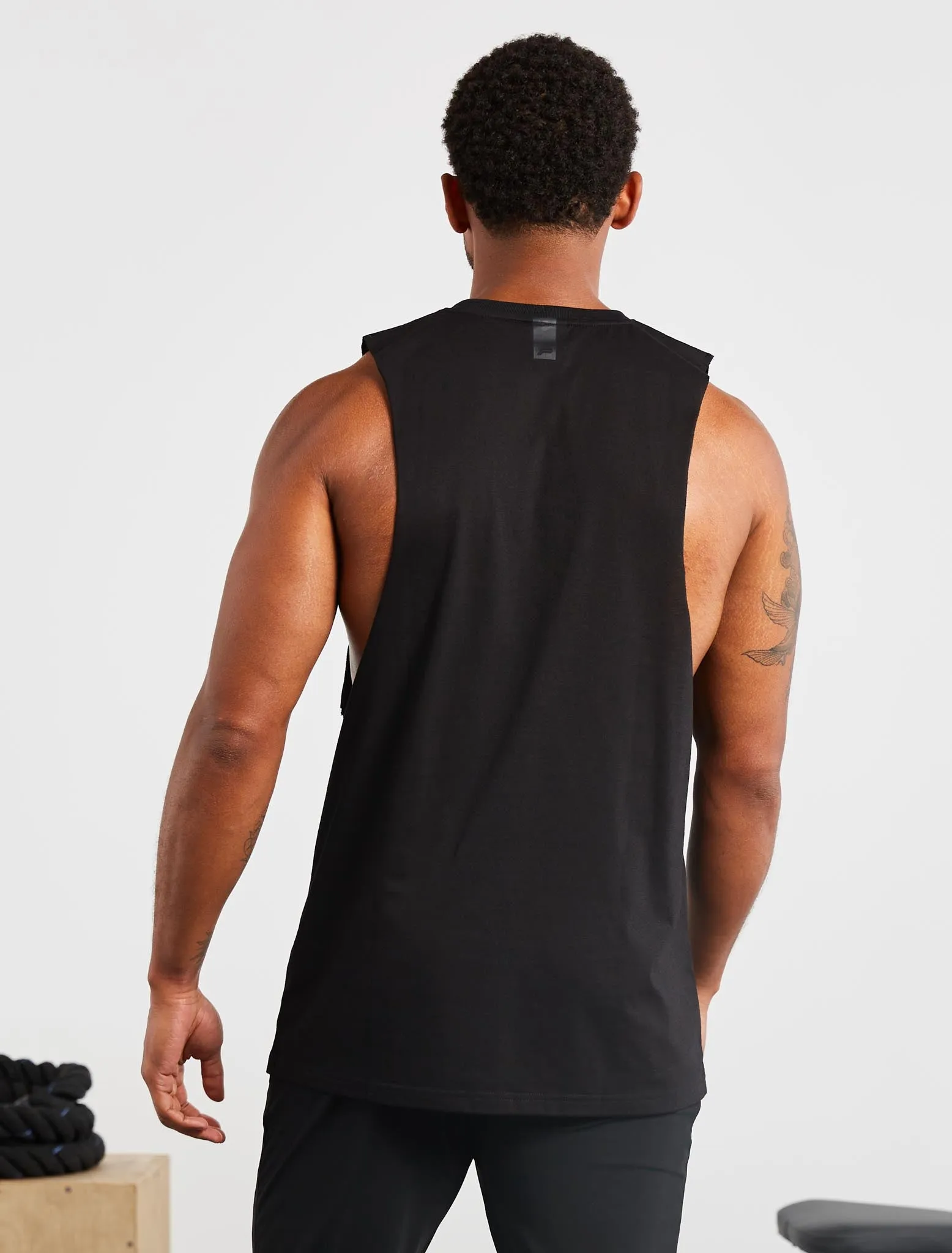 Graphic Drop Arm Tank - Black