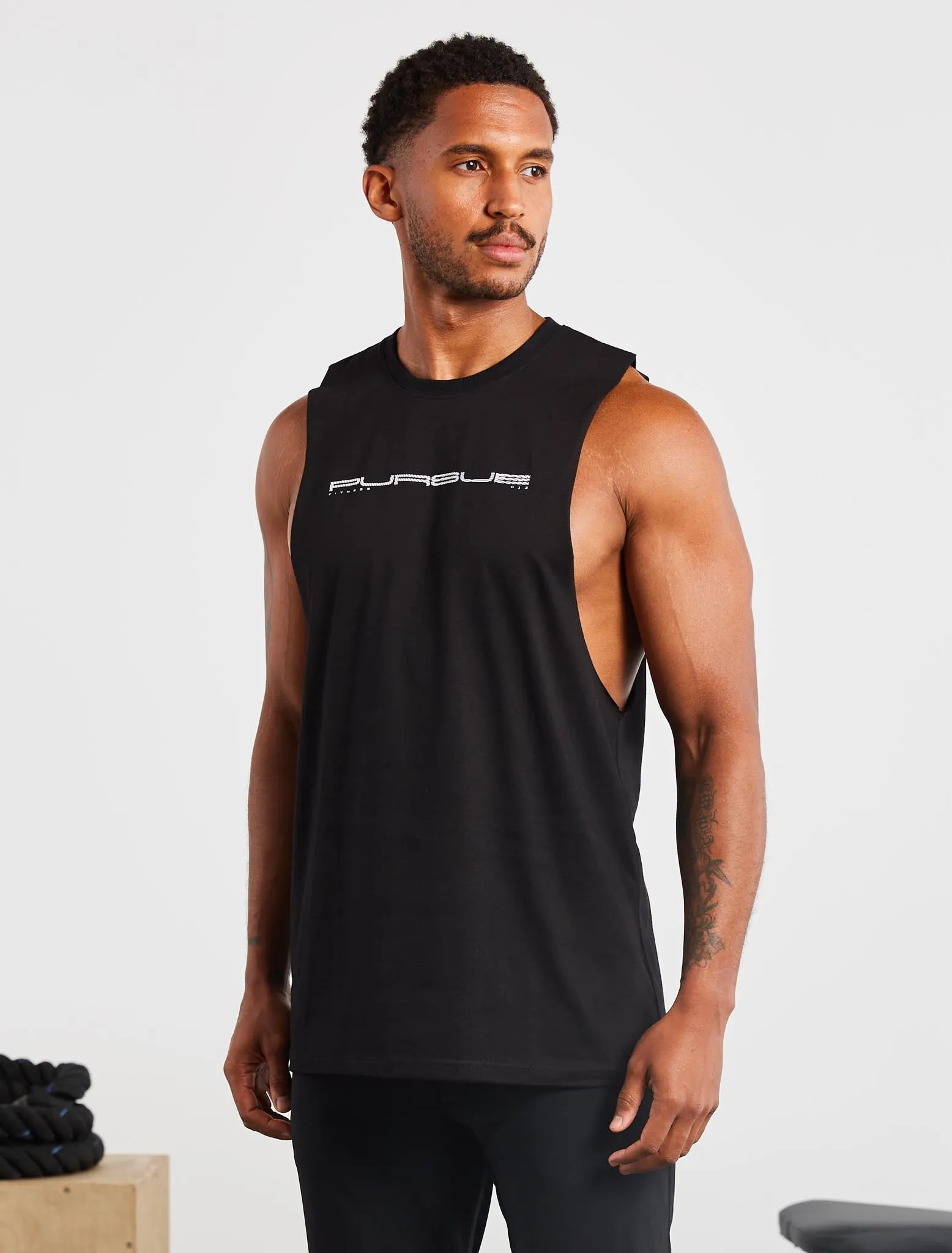 Graphic Drop Arm Tank - Black