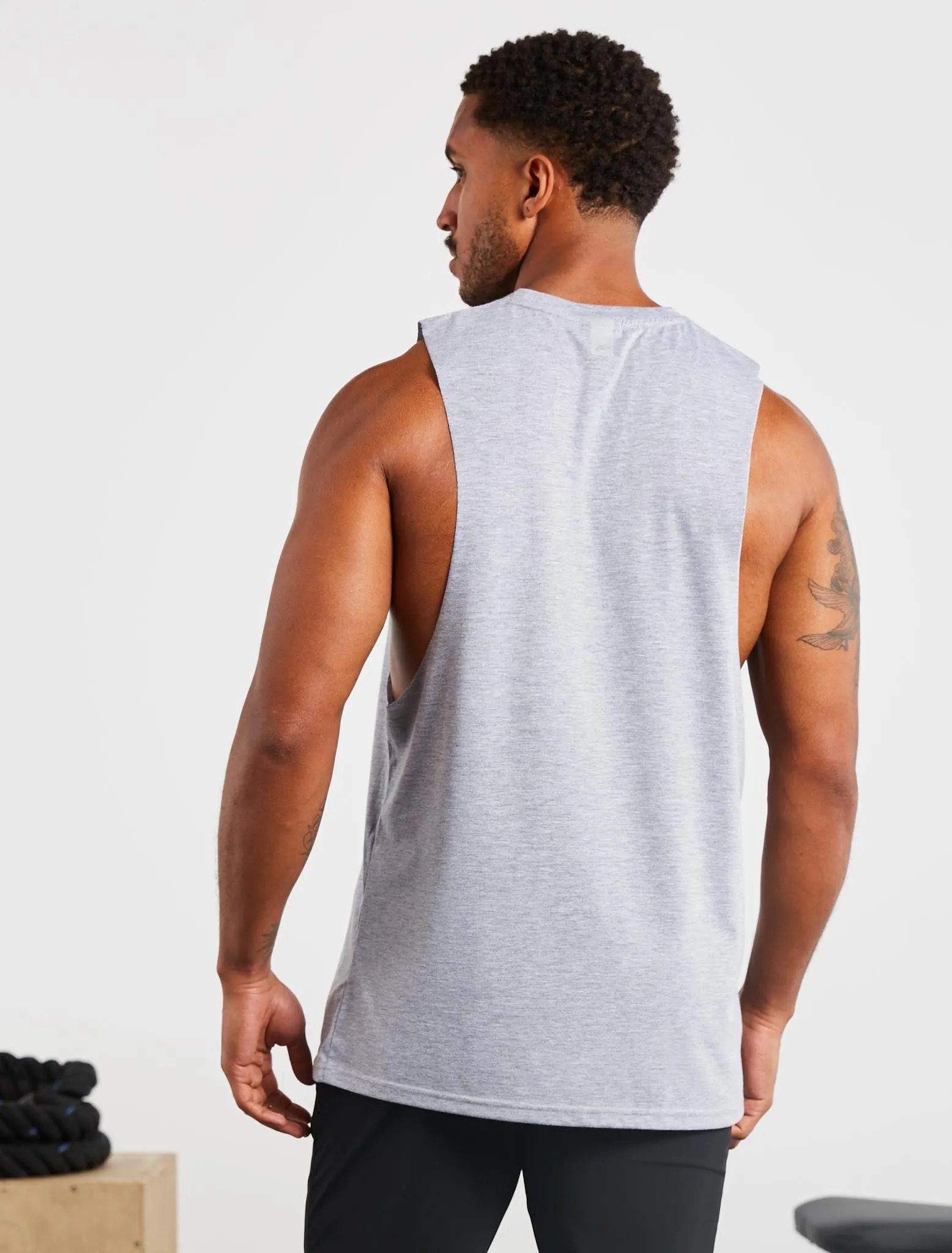 Graphic Drop Arm Tank - Grey Marl