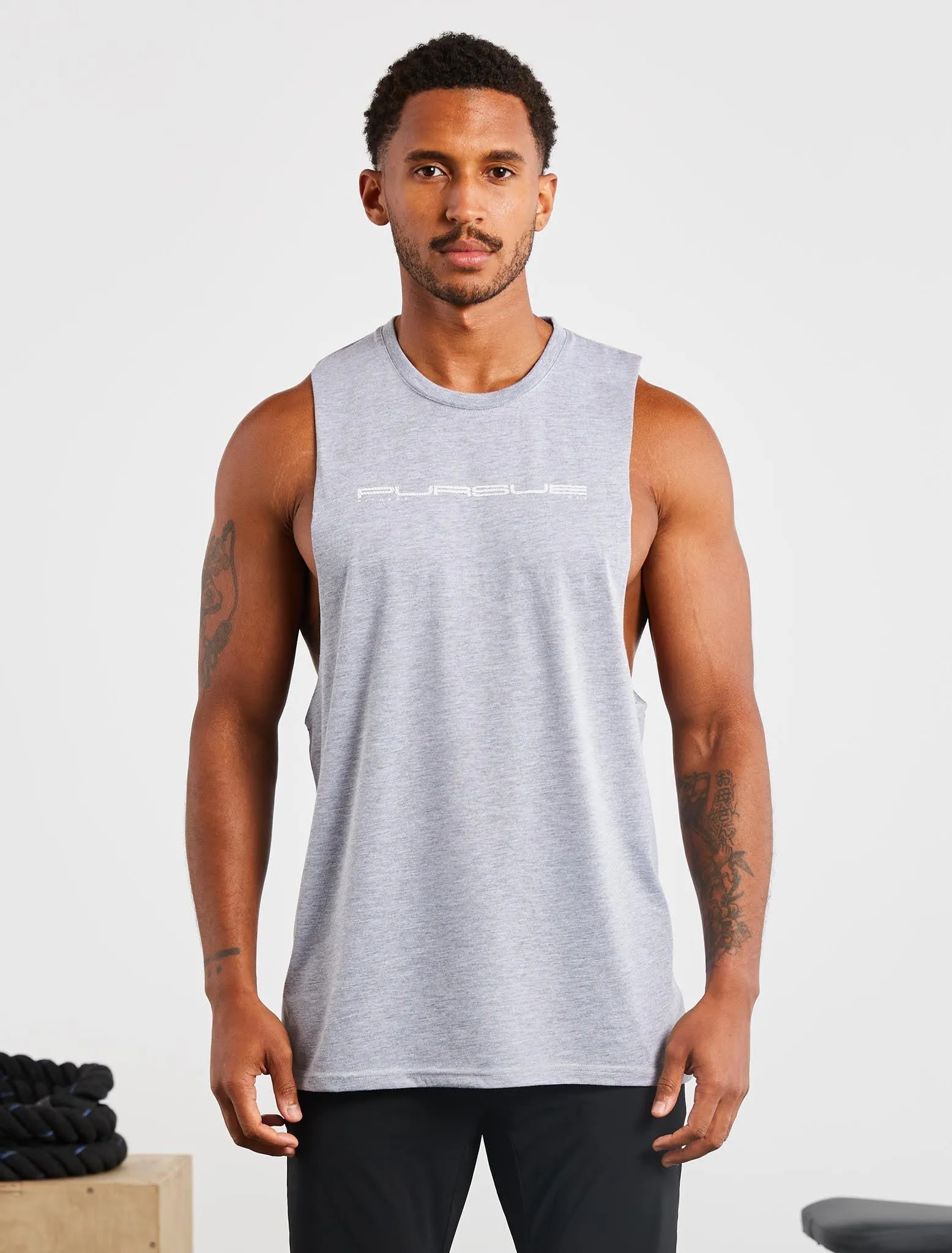 Graphic Drop Arm Tank - Grey Marl