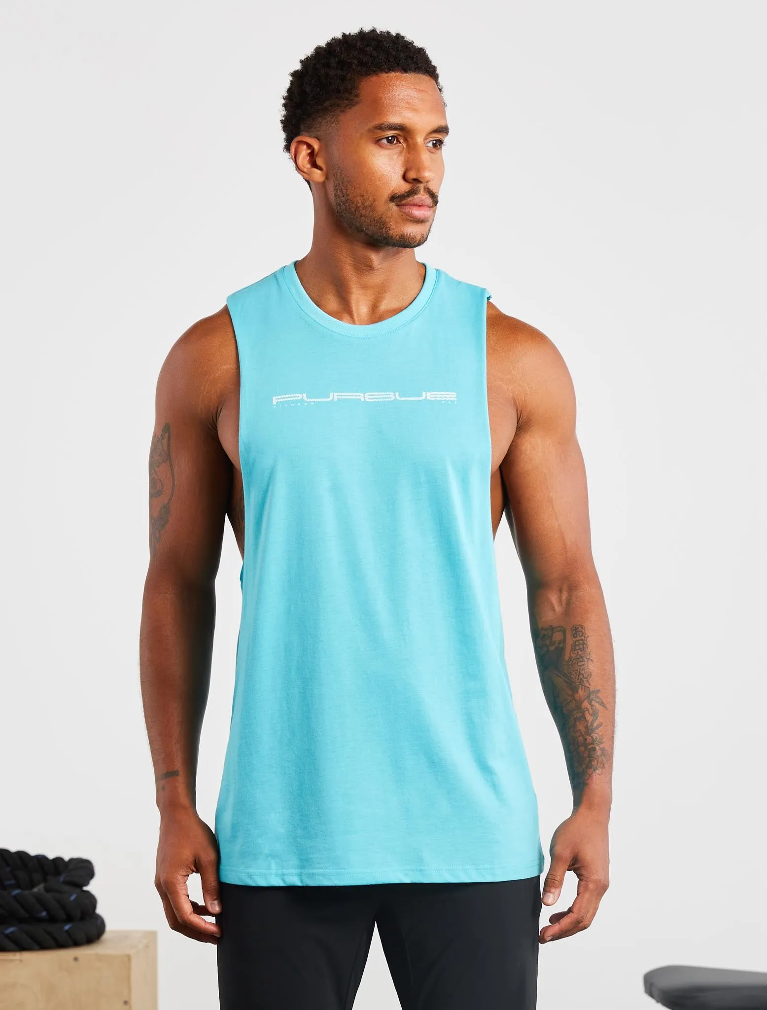 Graphic Drop Arm Tank - Sky Blue