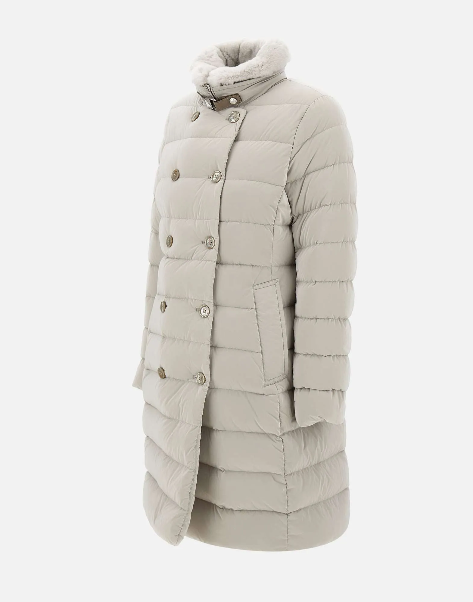 Grey Down Jacket with Fur Collar