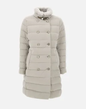 Grey Down Jacket with Fur Collar