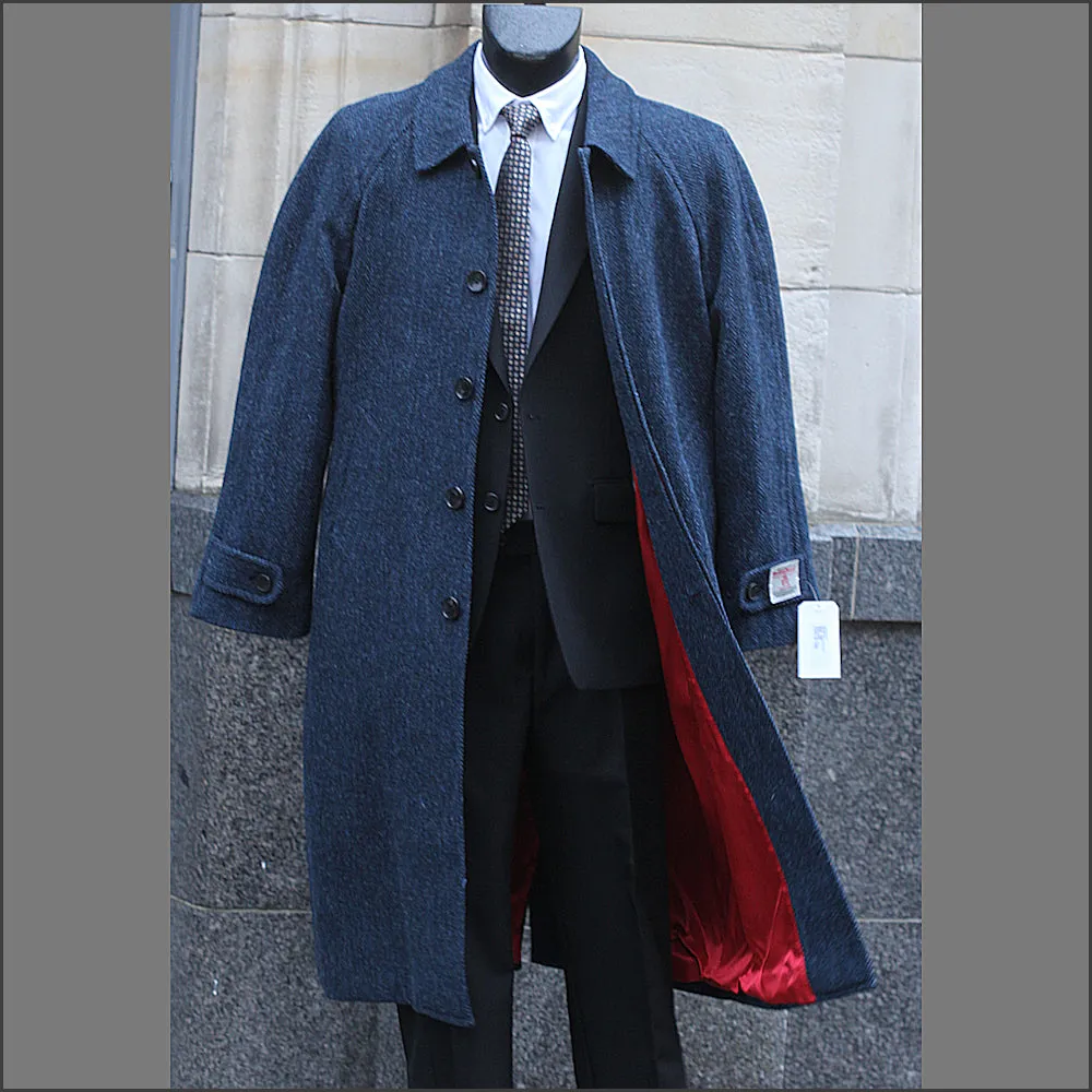 Harris Tweed Dark Blue Herringbone Raglan Overcoat--