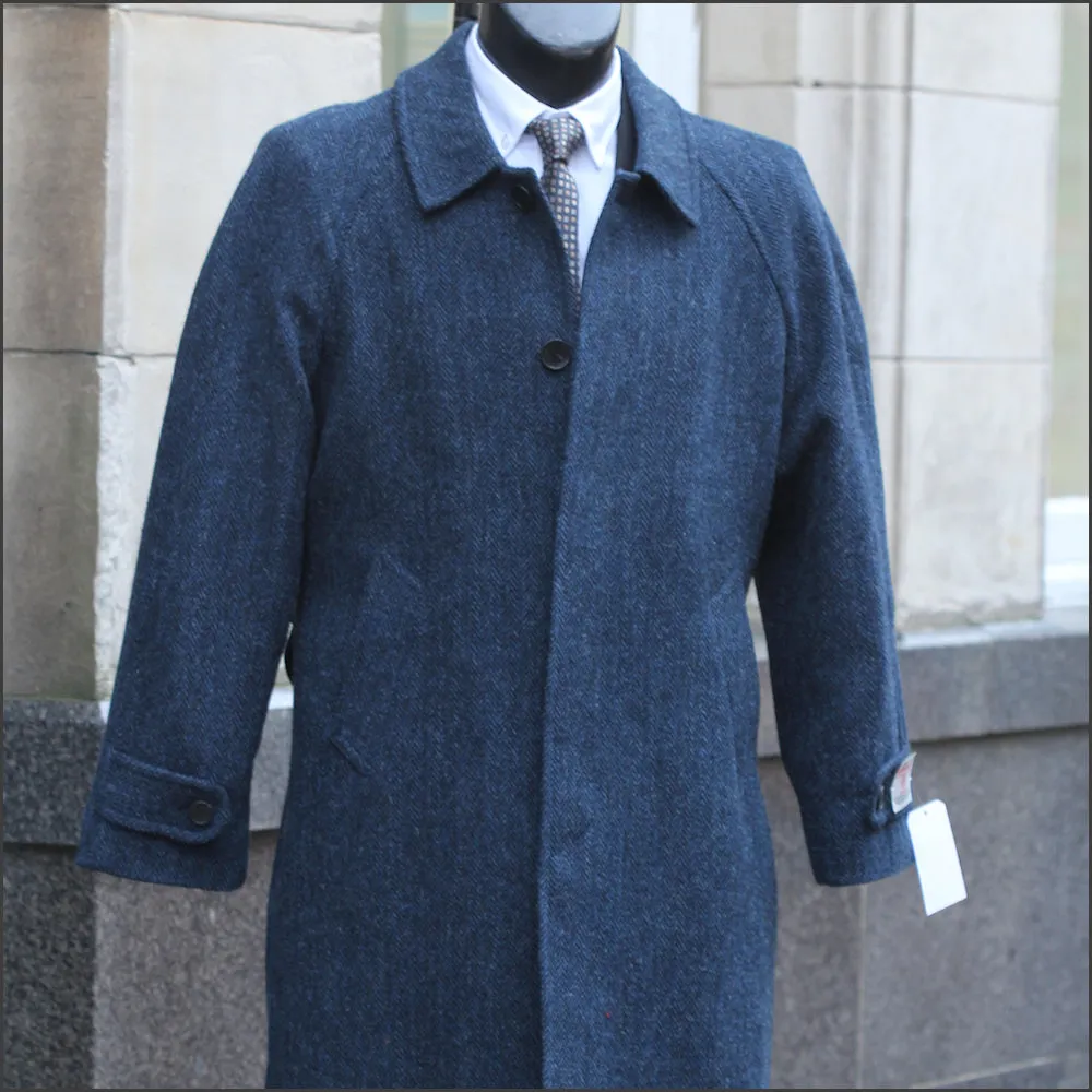 Harris Tweed Dark Blue Herringbone Raglan Overcoat--