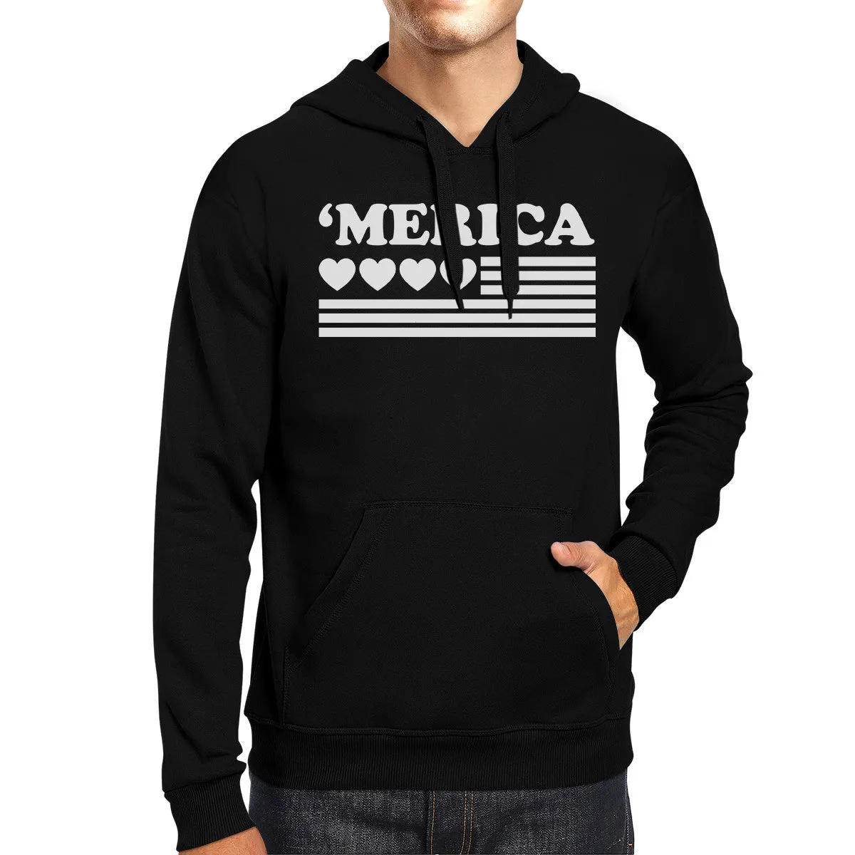 Heart 'Merica Cute American Flag Design Funny Unisex Black Hoodie