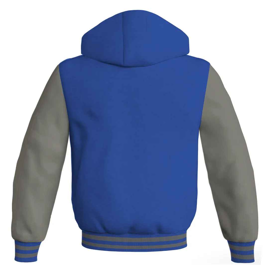 Hooded Bomber Women Blue Body and Gray Leather Sleeves Custom Hoodies