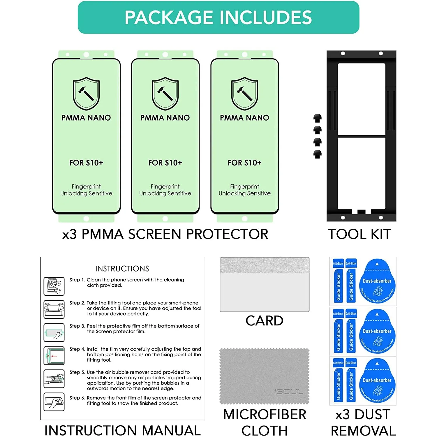 iSOUL 3 Pack Flexible Screen Protector for Samsung Galaxy S10 Plus 6.4