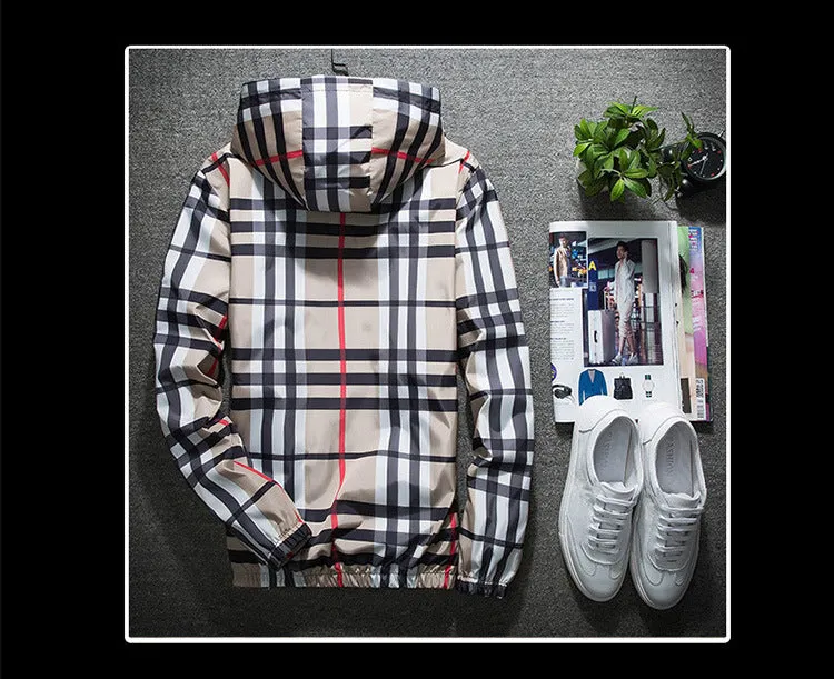 Jacket Trendy Slim Look Hooded Tops All-Matching Chequered Outerwear