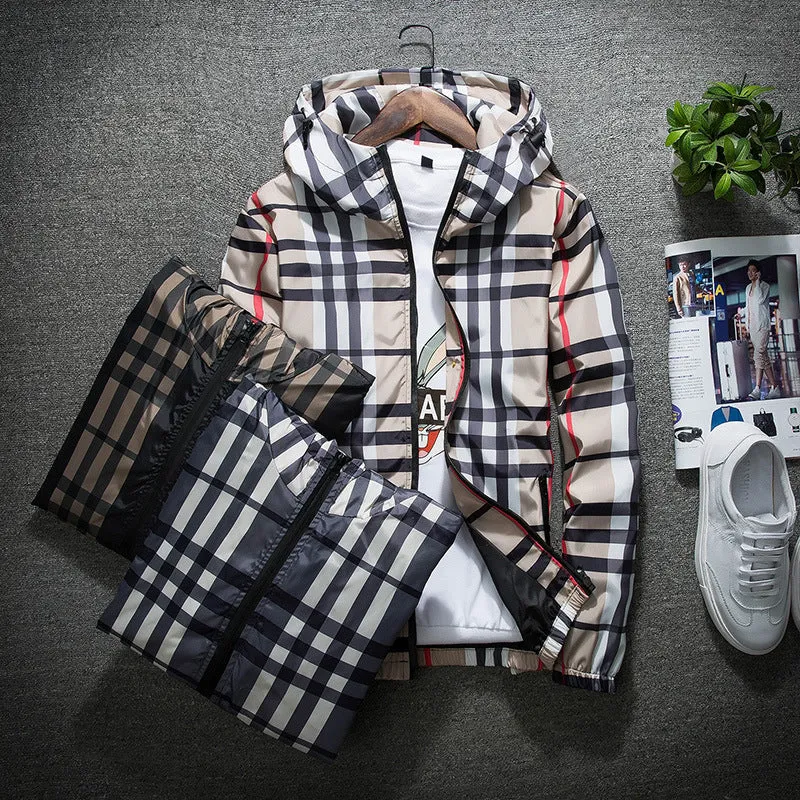 Jacket Trendy Slim Look Hooded Tops All-Matching Chequered Outerwear