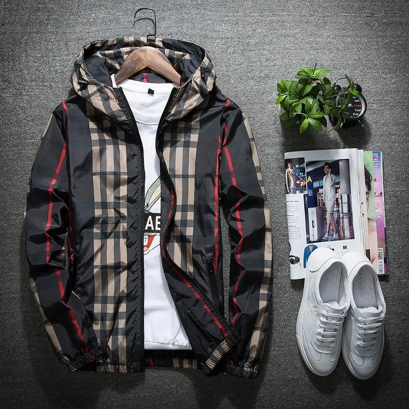 Jacket Trendy Slim Look Hooded Tops All-Matching Chequered Outerwear