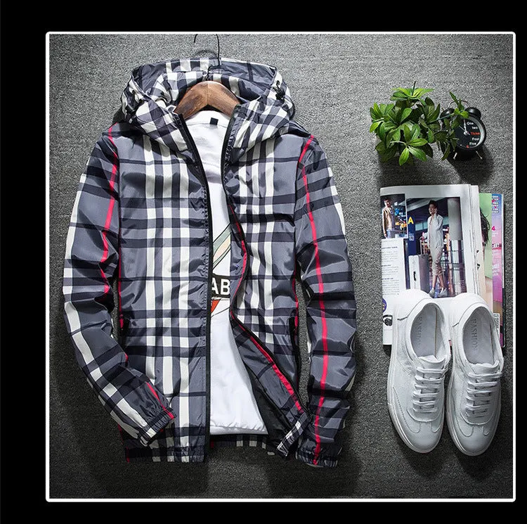 Jacket Trendy Slim Look Hooded Tops All-Matching Chequered Outerwear