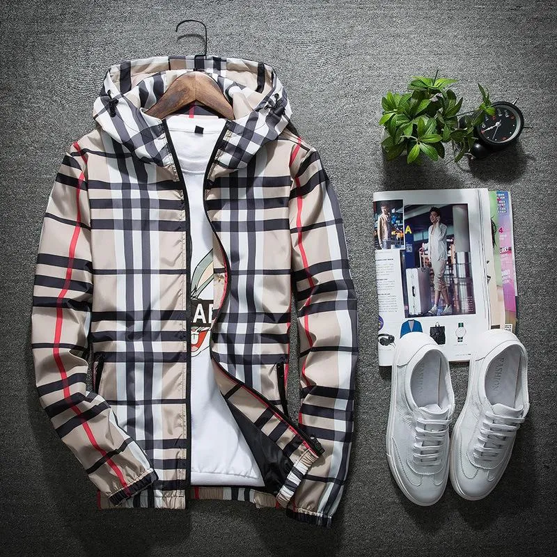 Jacket Trendy Slim Look Hooded Tops All-Matching Chequered Outerwear