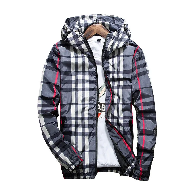 Jacket Trendy Slim Look Hooded Tops All-Matching Chequered Outerwear