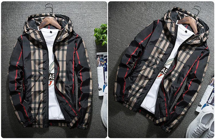 Jacket Trendy Slim Look Hooded Tops All-Matching Chequered Outerwear