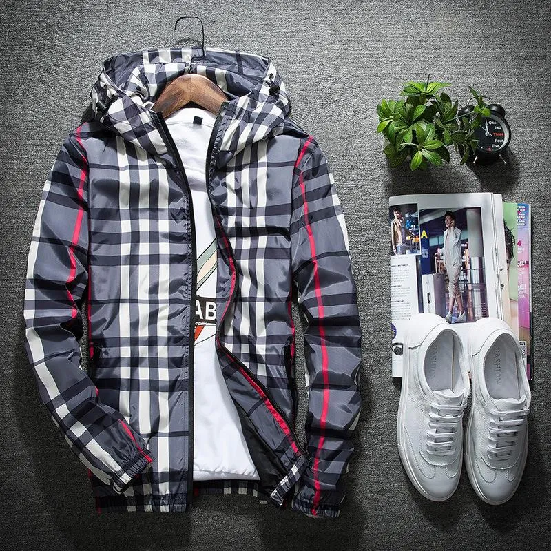 Jacket Trendy Slim Look Hooded Tops All-Matching Chequered Outerwear