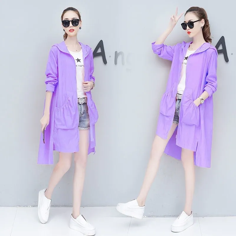 Jackets Women Trendy All-match Spring Summer Thin Hooded Femme Sun Protection Jacket Solid White Basic Chic Lady Coats Y958