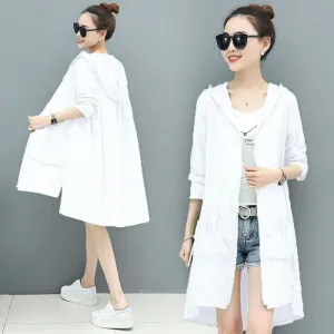 Jackets Women Trendy All-match Spring Summer Thin Hooded Femme Sun Protection Jacket Solid White Basic Chic Lady Coats Y958