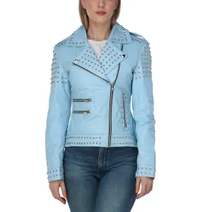 Kristi Sky Blue Studded Leather Jacket