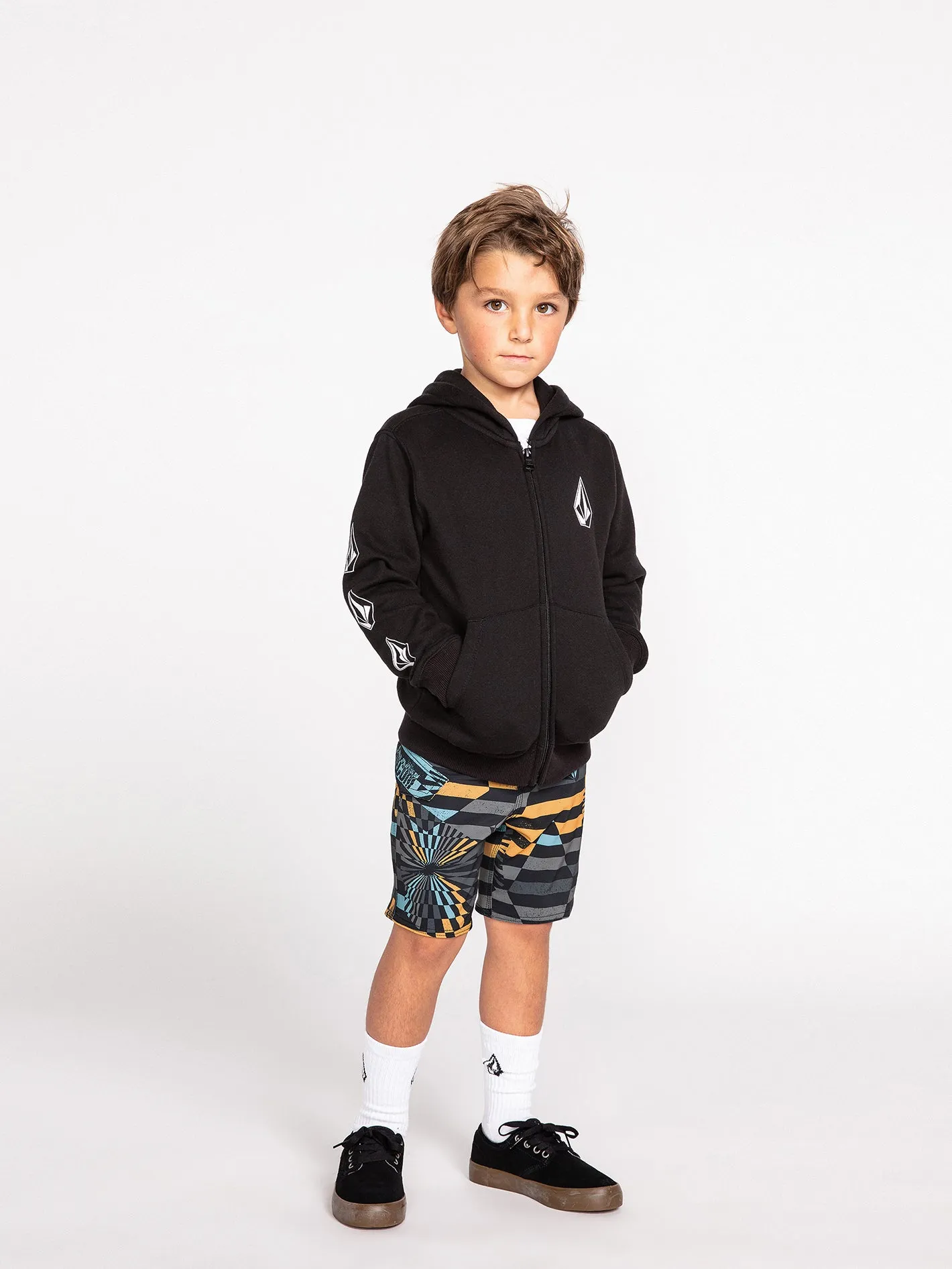 Little Boys Iconic Stone Zip Hoodie - Black