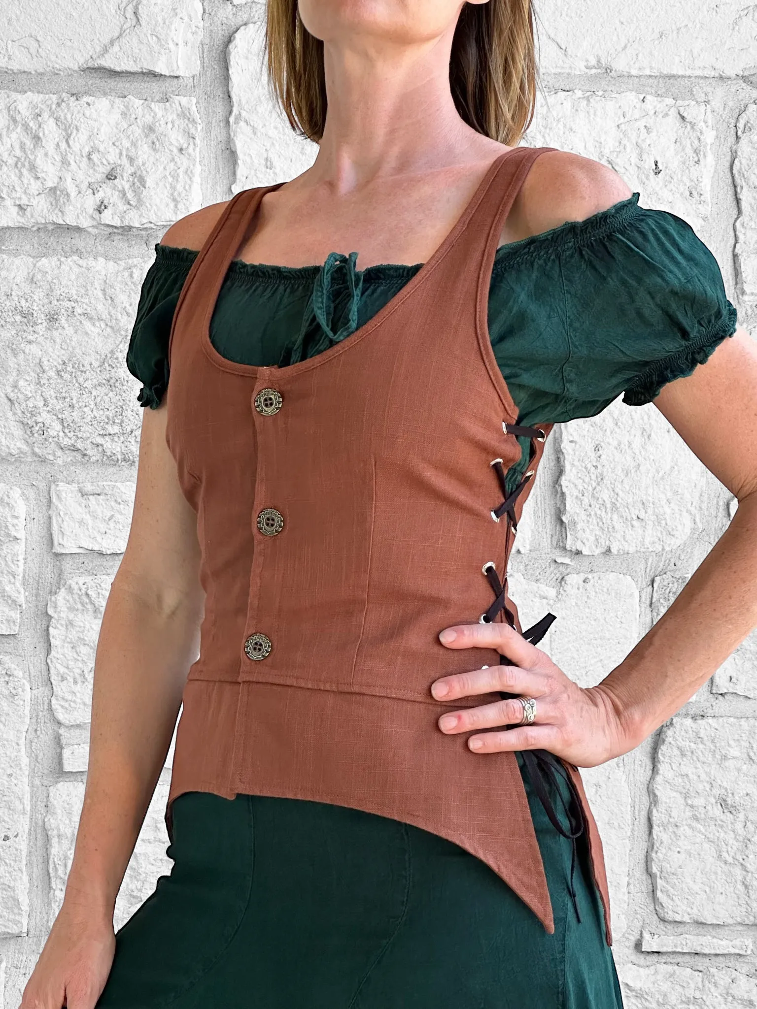 'Long Petal Vest' Viking Bodice - Brown